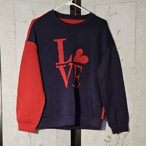 Love Graphic Crew Neck Sweater - Navy and Red